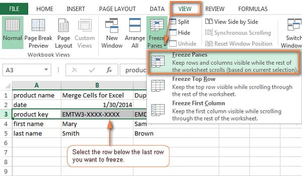 Cách khóa dòng trong Excel