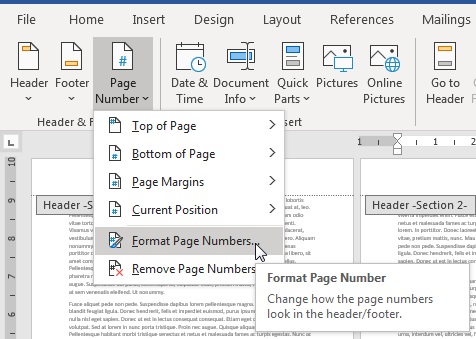 Thao tác Format Page Number trên thanh công cụ 1