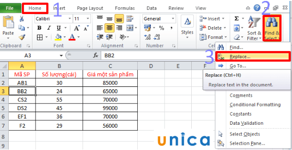 Chức năng Replace trong Excel