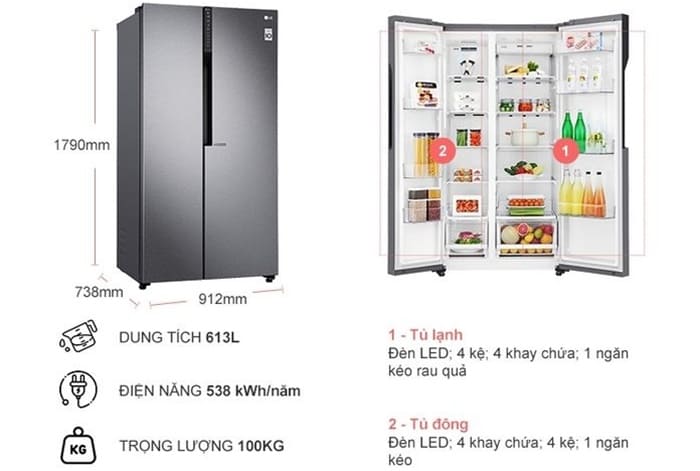 Tủ lạnh SBS LG Inverter GR-B247JDS - 613 lít