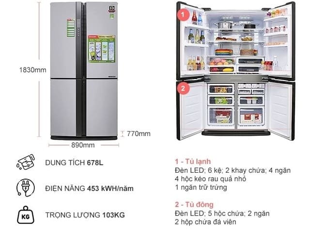Tủ lạnh side by side Sharp Inverter SJ-FX680V - 678 lít