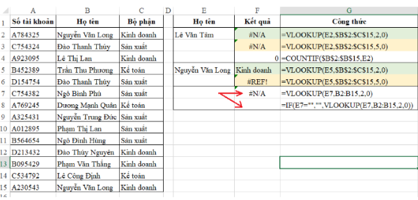 Xử lý lỗi #n/a trong Excel 1