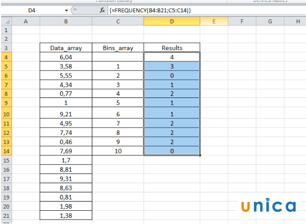 Cách dùng hàm frequency trong excel. Hình 5