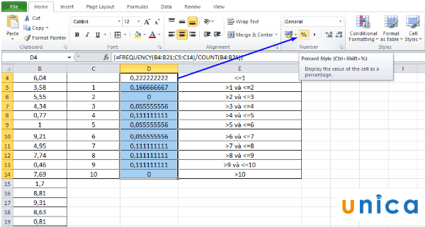 Cách dùng hàm frequency trong excel. Hình 9