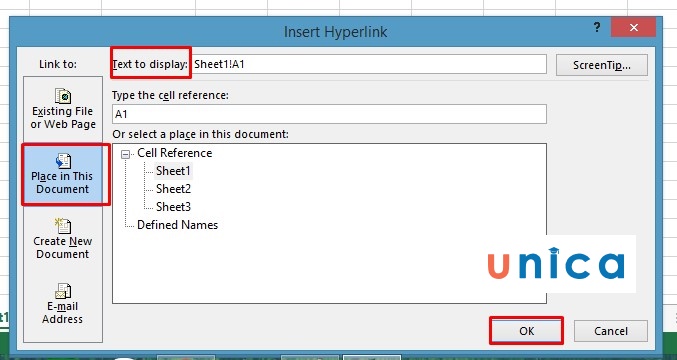 Tạo hyperlink đến một sheet khác trong file