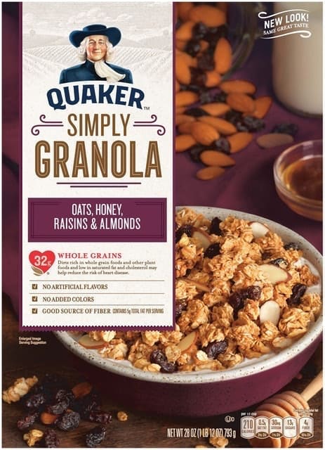 Quaker - Simply Granola Yến Mạch, Mật Ong, Nho Khô và Hạnh Nhân