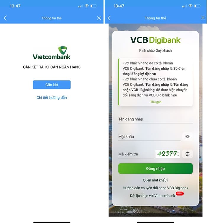 Cách liên kết ví VTC Pay với ngân hàng Vietcombank