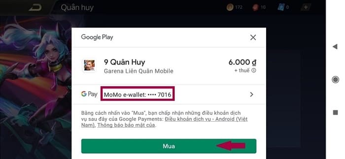 Hướng dẫn nạp game Liên Quân Mobile trên Google Play/ App Store qua Ví MoMo