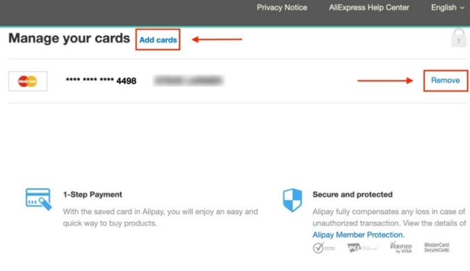 Cách hủy liên kết thẻ trên AliExpress bằng AliPay