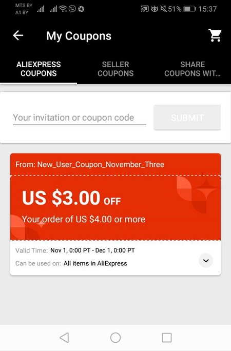 Mã giảm giá AliExpress khách hàng mới (New User Coupon)